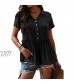 Tankaneo Womens 1/2 Button Down T Shirts Short Sleeve Lapel Neck Blouse Shirt Ruffle Hem Casual Plain Summer Tops