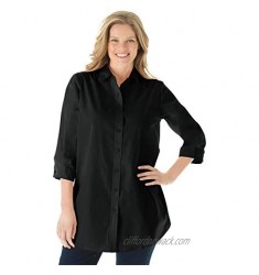 Woman Within Women's Plus Size Printed Three-Quarter Sleeve Perfect Shirt