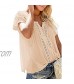 Women Summer Crochet Lace Eyelet Tops Short Sleeve Button Tunic Shirts Blouses
