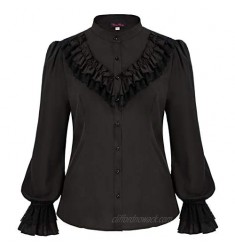 Women's Plus Size Ruffled Blouse Long Sleeve Casual Button Lolita Lantern Shirt