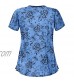 Women's V-Neck Professionals Work Tops with Pockets Cute Print Short Sleeve Tops Shirts C2