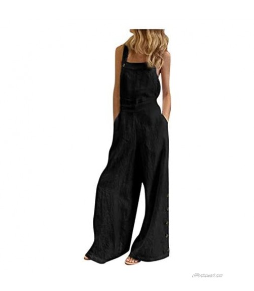 Aniywn Women's Jumpsuits Casual Long Rompers Wide Leg Baggy Bibs Overalls Pants Solid Color Overall Jumpsuit