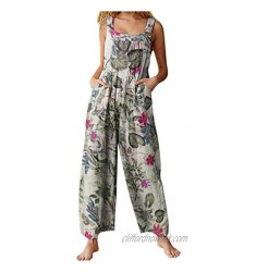 Boho Wide Leg Jumpsuit Hippie Baggy Overalls for Women Loose Fit Flowy Palazzo Pants Romper 90s Street Wear