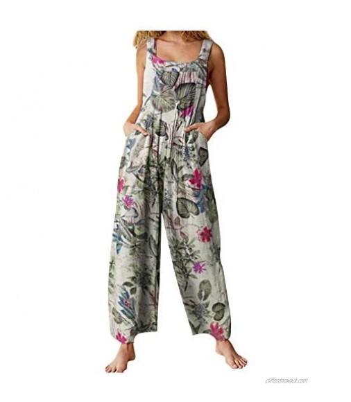 Boho Wide Leg Jumpsuit Hippie Baggy Overalls for Women Loose Fit Flowy Palazzo Pants Romper 90s Street Wear