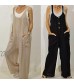 GLOA Women Casual Solid Color Buttons Pockets Cotton Linen Loose Jumpsuit Bib Overall Dungarees