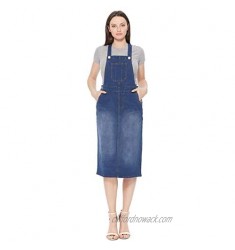 Go Modest Women's Midi Length Casual Denim Jean Overall Dress Pockets Plus Size