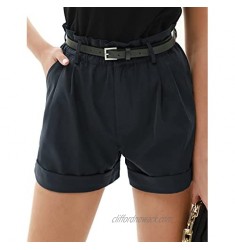 GRACE KARIN Women Casual Fold-up Leg Ruffle High Waist Belt Shorts with Pockets
