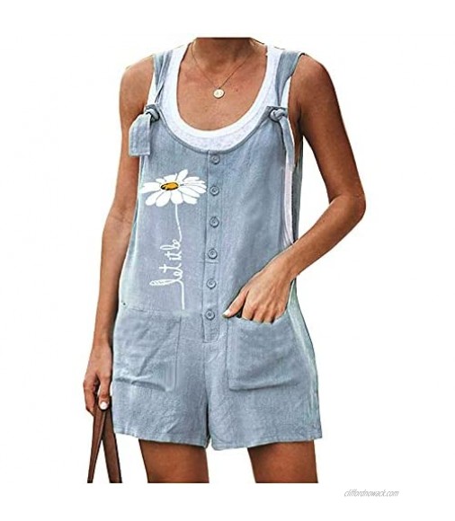 Kedera Women's Summer Shorts Rompers Overalls Daisy Floral Printed Straps Button Jumpsuit with Pocket