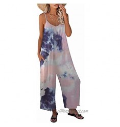 KOPLTYRFG Jumpsuits for Women Casual Floral Printed Jumpsuits Sleeveless Spaghetti Strap Rompers Wide Leg Pants