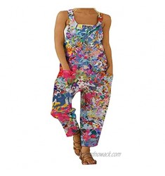 LifeShe Women's Floral Print Straps Overalls Wide Leg Vintage Jumpsuit Rompers For Women
