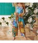 Mimacoo Jumpsuits for Women Vintage Print Rompers Wide Leg Overalls Jumpsuit Buttons Pockets Plus Size Rompers