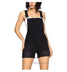 theSimple Women’s Summer Cute Denim Romper Overall Shorts – Frayed Hem Bib Shortalls CTB609LS Black S