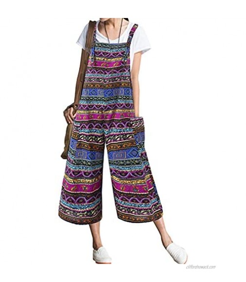 Women Loose Overalls Jumpsuit Cropped Pants Summer Girls Casual Geometric Printing Plus Size Wide Leg Jumpsuit