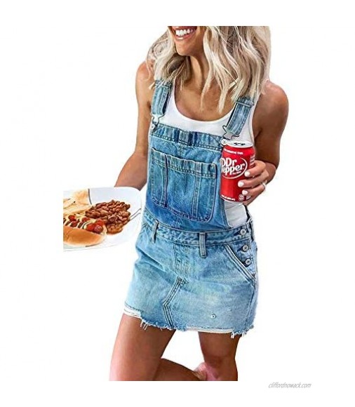 Women's Denim Overall Pinafore Dress Midi Length Long Jumpers Sleeveless Suspender with Pockets Daily Casual