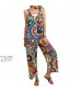 Womens Floral Printed Harem Jumpsuit Casual Boho Sleeveless Rompers Wide Leg Bib Pants Overalls with Pockets