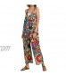 Womens Floral Printed Harem Jumpsuit Casual Boho Sleeveless Rompers Wide Leg Bib Pants Overalls with Pockets