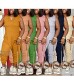 Annystore Women's Plus Size Casual Solid Color V Neck Sleeveless Baggy Harem Long Romper Jumpsuits with Pockets