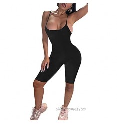 GOBLES Women's Sexy Sleeveless Stretchy Short Jumpsuits Adjustable Spaghetti Strap Bodycon Rompers