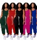 OLUOLIN Women's Summer Jumpsuits Casual Sleeveless Jumpsuit Drawstring Elasitic Waist One Piece Rompers Pants Suits