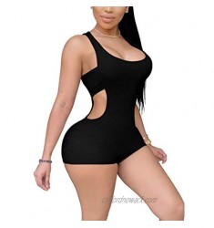 XXTAXN Women's Sexy Tank Bodysuit Sleeveless Cutout Short Jumpsuit Rompers