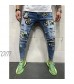 Bowanadacles Men's Distressed Skinny Jeans Slim Fit Patchwork Jeans Ripped Holes Denim Pants Stretchy Biker Jeans Street