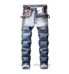 Chowsir Men Fashion Skinny Stretch Jeans Moto Biker Jeans Straight Denim Pants