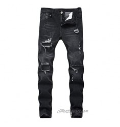 Cloudstyle Men's Skinny Slim Fit Stretch Straight Leg Fashion Ripped Jeans Pants