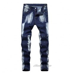 Jubaton Men's Patchwork Jeans  Loose Fit Baggy Jeans Hip Hop Wash Straight Leg Denim