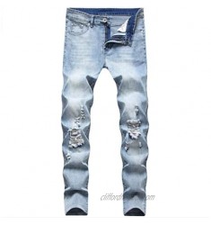 Leward Men's Blue Skinny Jeans Stretch Washed Slim Fit Straight Basic Denim Pencil Pants