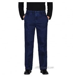 Zoulee Men's Full Elastic Waist Denim Pull On Jeans Straight Trousers Pants