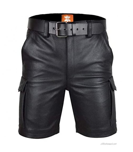 Original Leather Men’s | Cargo Shorts | Black Glossy Finish | with Leather Belt