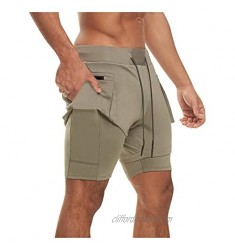 2021 Men's Double-Layer Solid Color Fitness Quick-Drying Breathable Shorts Pants