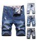 iCODOD Men's Hole Denim Shorts Fashion Ripped Printed Casual Loose Retro Zip Button Closure Jeans with 4 Pockets