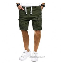 Men's Casual Shorts Loose Plus Size Plain Pant Multi-Pocket Sweatpants Fashion Pleated Bandage Shorts Training Pants