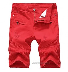 Men's Distressed Ripped Denim Short Summer Cotton Straight Fit Washed Jeans Shorts Wrinkle Performance Jean Shorts (Red 2 40)