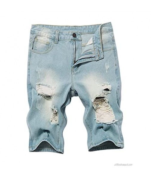 Mens Jeans Denim Jeans Short Ripped Loose Fit Pants 100% Cotton Denim Shorts