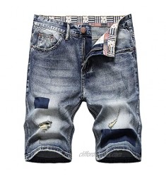 Men's Straight Fit Distressed Ripped Jeans Shorts Classic Fashion Washed Denim Short Summer Casual Hole Jean Shorts (36 Light Blue)