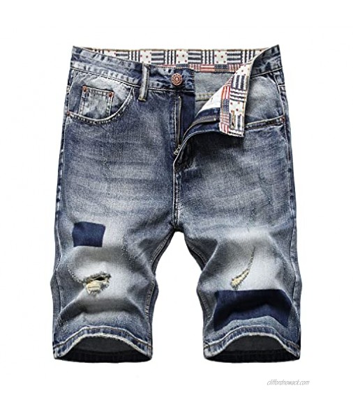 Men's Straight Fit Distressed Ripped Jeans Shorts Classic Fashion Washed Denim Short Summer Casual Hole Jean Shorts (36 Light Blue)