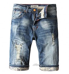 Men's Straight Fit Ripped Denim Short Classic Distressed Washed Jeans Shorts Summer Casual Stretch Hole Jean Shorts (Navy Blue 36)