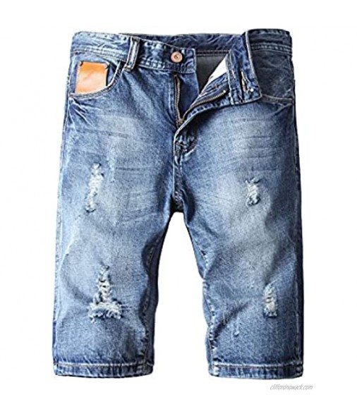Men's Summer Ripped Denim Short Distressed Straight Washed Jeans Shorts Classic Fit Casual Stretch Hole Jean Shorts (Light Blue 34)