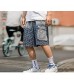 Summer Gradient Denim Shorts Male Hip-hop Loose Casual Washed Overalls Comfortable (Color : Blue Size : L)