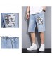 WXYPP Summer Light-Colored Casual Loose Straight-Leg Pants Men's Camouflage Tooling Five-Point Denim Shorts Comfortable (Color : Blue Size : Large)