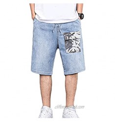 WXYPP Summer Light-Colored Casual Loose Straight-Leg Pants Men's Camouflage Tooling Five-Point Denim Shorts Comfortable (Color : Blue  Size : Large)
