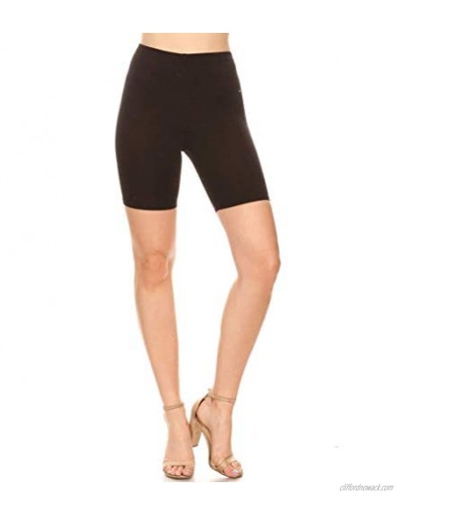 FashionJOA Women's Solid Slim Fit High Waist Comfy Stretch Elastic Waistband Bodycon Biker Shorts