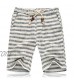 Men's Linen Casual Shorts Men Plaid Striped Linen Cotton Shorts Casual Beach Shorts