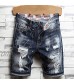 RUIY Mens Ripped Jeans Short Casual Mid Waist Distressed Denim Relaxed Fit Shorts Retro Summer Straight Short Dark Blue