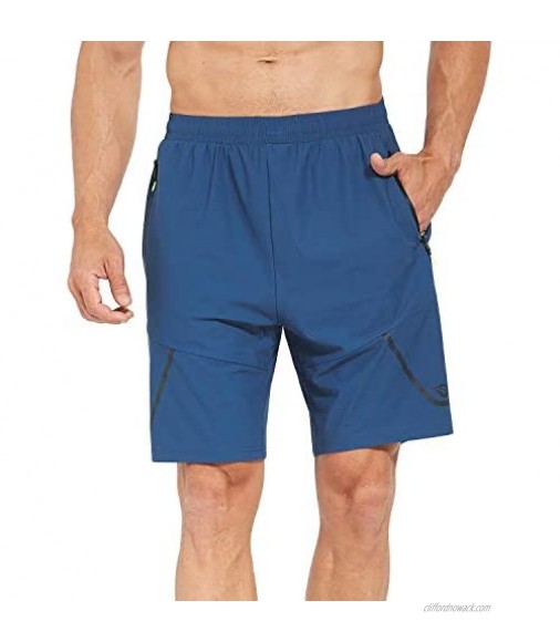 BALEAF Men's Running Athletic Shorts Quick Dry Gym Workout Lightweight Shorts Zip Pockets