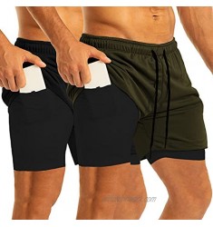 COOFANDY Men's 2 Pack Running Shorts 2 in 1 Gym Workout Shorts Quick Dry Athletic Training Sport Shorts with Phone Pockets