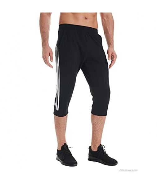 HTB Men's Workout Training Capri Pants Summer Sweat 3/4 Track Shorts Pants Color Block Below Knee Length