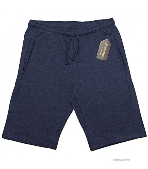 JMR Men's Cotton Lounge Fleece Shorts with Side Pockets Elastic Waist Bands and Drawstring Closure